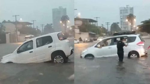 Lluvia Torrencial en Santa Cruz ocasionan incidentes: Dos vehículos caen en Canal de Drenaje