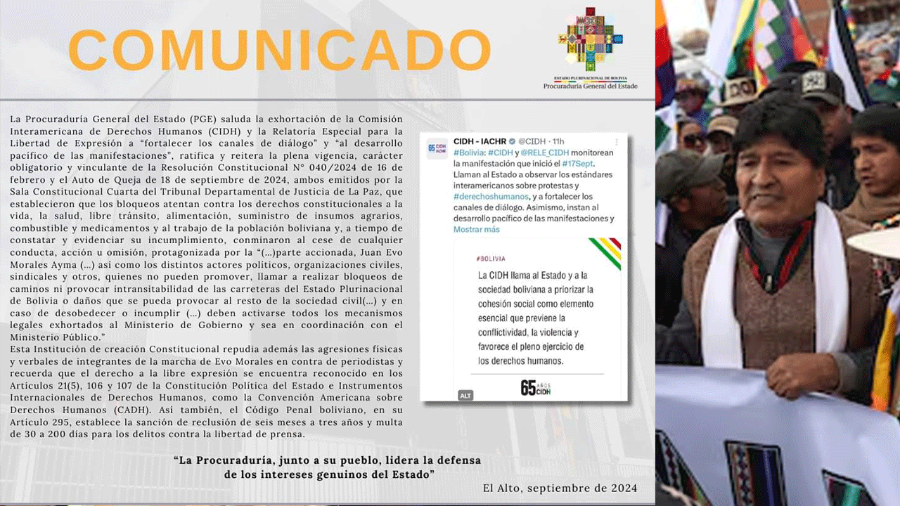 Procuraduría general del estado reitera vigencia de resoluciones y condena agresiones en marcha de Evo Morales