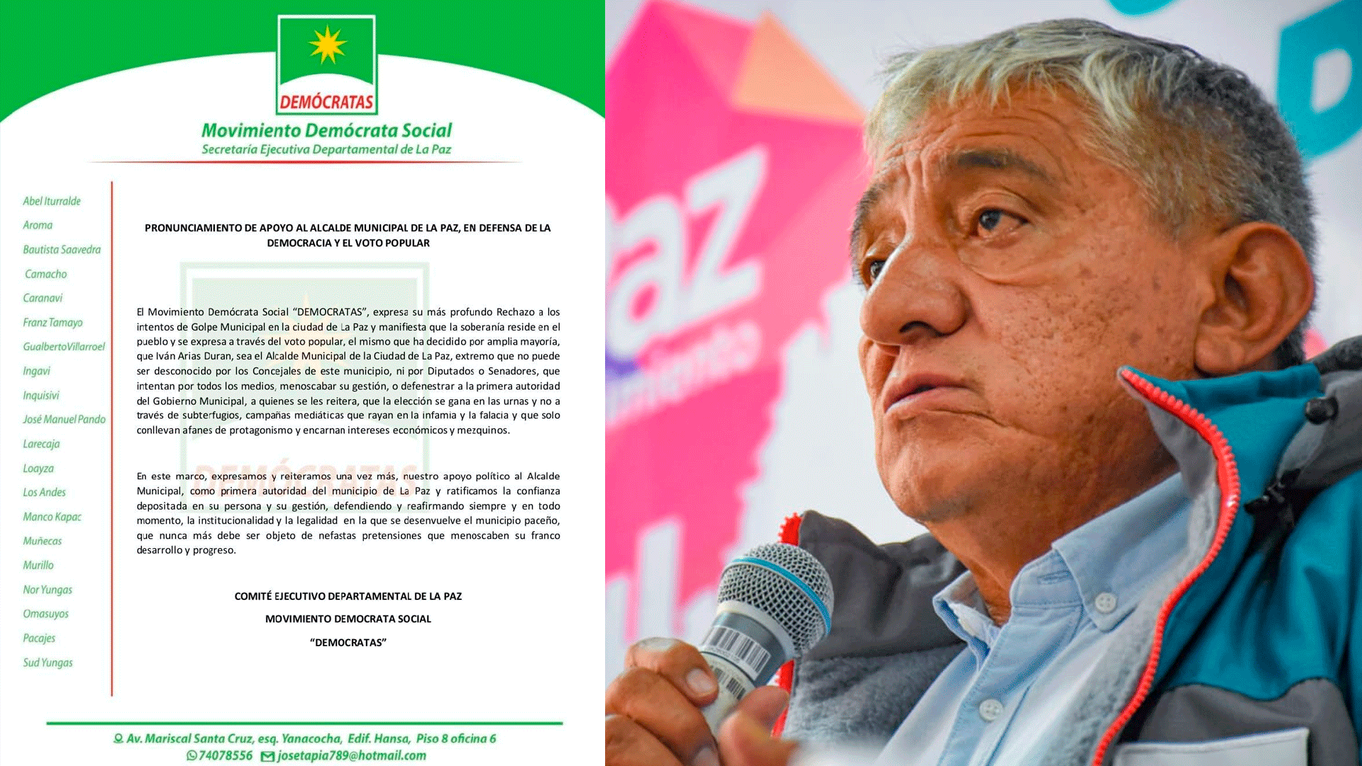 Rechazo al golpe municipal en La Paz: apoyo al alcalde Iván Arias