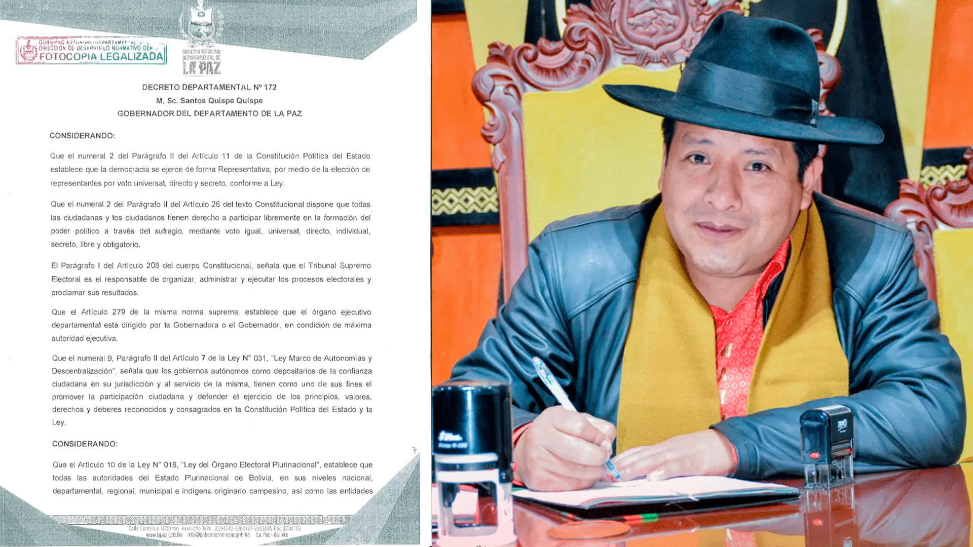 Gobernador de La Paz emite el Decreto Departamental N° 172 para fortalecer la participación ciudadana