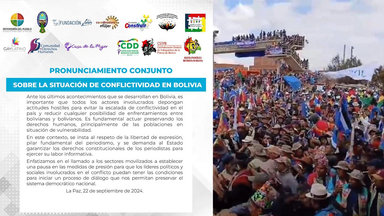 Pronunciamiento conjunto sobre la situación de conflictividad en Bolivia
