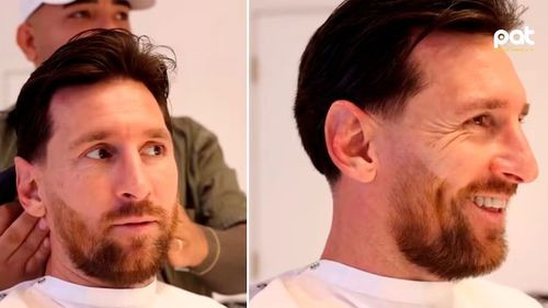 Messi bromea con su peluquero mientras se corta el cabello en Miami