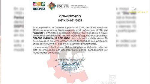 Ministerio de Trabajo dispone jornada de descanso para celebrar el Día del Periodista