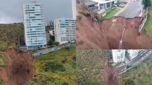 Edificio en Chile al borde del colapso tras socavón causado por lluvias intensas