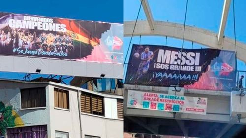 Gigantografías a favor de Messi por su llegada a La Paz genera controversia 