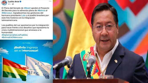 Luis Arce agradece a Lula da Silva y celebra la adhesión de Bolivia al Mercosur