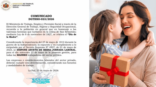 Imagen de Ministerio de Trabajo confirma asueto de media jornada por el Día de la Madre