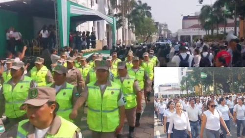 Desfile Institucional en Santa Cruz con ausencia del alcalde Johnny Fernández