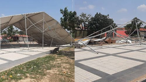 Tinglado para pruebas COVID se vino abajo, debido a los fuertes vientos