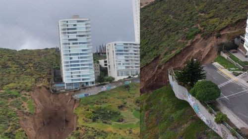 Edificio de 17 pisos quedó al borde del colapso en Chile debido a socavón por lluvias