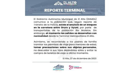 Alerta de posible bloqueo en la ruta Oruro - Uyuni