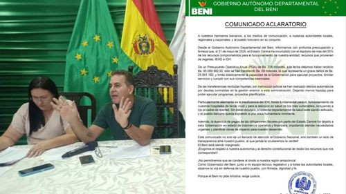 Gobernador del Beni plantea cabildo ante insolvencia: “Sólo tenemos Bs 31.000 para atender al departamento”