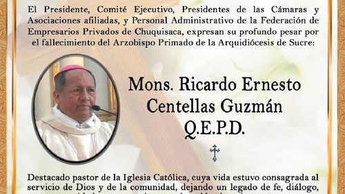  Iglesia Católica en Bolivia despide con oración a Monseñor Ricardo Centellas