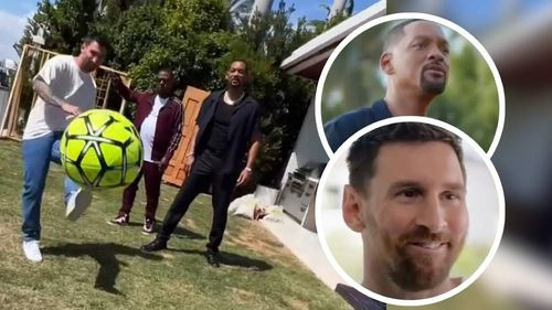 Lionel Messi en una cómica escena con Will Smith y Martin Lawrence para una película