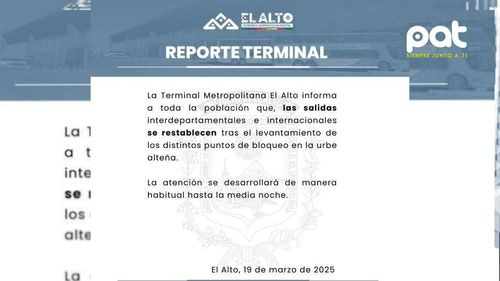 Se restablecen salidas en la terminal metropolitana de El Alto tras levantamiento de bloqueos  