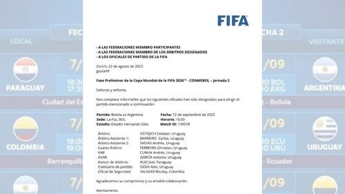 Árbitros Uruguayos para el compromiso Bolivia vs. Argentina 