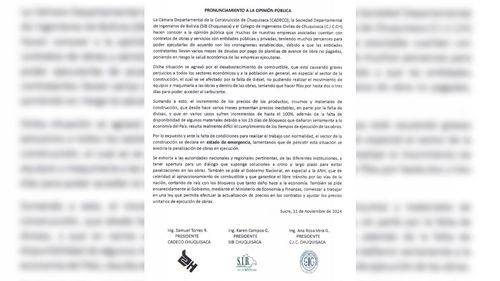 El sector de la construcción en Chuquisaca en &quot;estado de emergencia&quot; por falta de combustible 