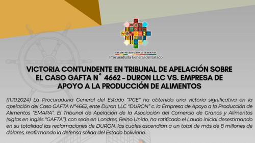Bolivia gana apelación en caso GAFTA 4662 contra Duron LLC