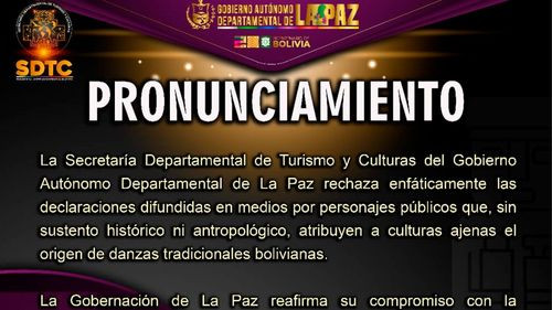 Gobernación de La Paz rechaza declaraciones de Mónica Ergueta sobre danzas bolivianas