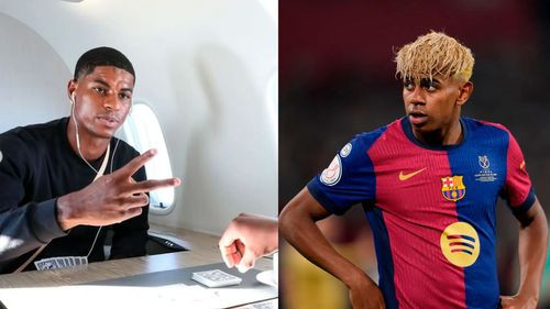 Lamine Yamal celebra la llegada de  Marcus Rashford al Barcelona