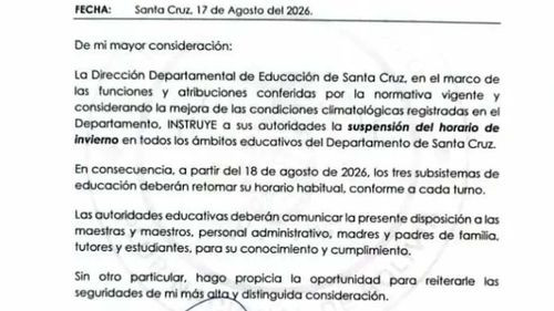 Imagen de Santa Cruz suspende el horario de invierno desde este martes 18 de agosto