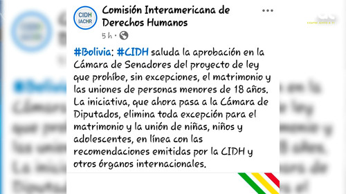 CIDH aplaude paso histórico de Bolivia para proteger a niñas de matrimonios forzados