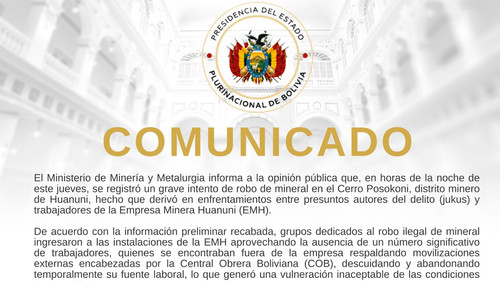Intento de robo de mineral en Huanuni provoca enfrentamientos en el cerro Posokoni