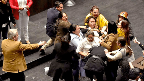 Vergüenza en la Asamblea, puñetes y patadas