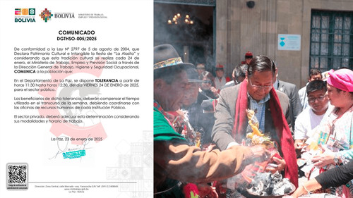 Ministerio de Trabajo dispone tolerancia laboral por Alasita en La Paz