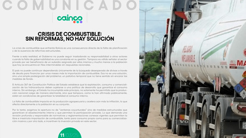 Cainco exige reformas estructurales para solucionar la crisis de combustibles