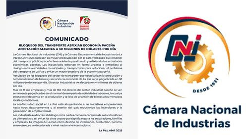Industrias alertan sobre los efectos de los bloqueos en la economía paceña
