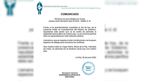 Conferencia Episcopal Boliviana: Llamado a la Paz y al Respeto Constitucional