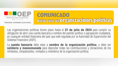 Plazo final para la apertura de cuentas bancarias de partidos políticos