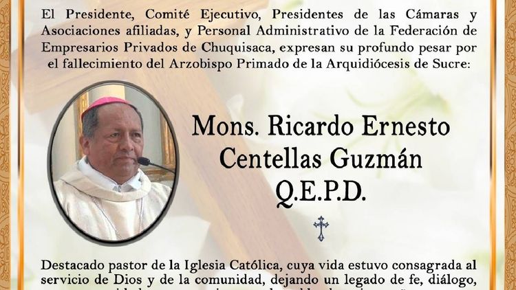  Iglesia Católica en Bolivia despide con oración a Monseñor Ricardo Centellas