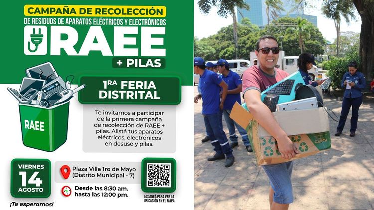 Alcaldía cruceña lleva campaña de recolección de RAEE a la Villa Primero de Mayo