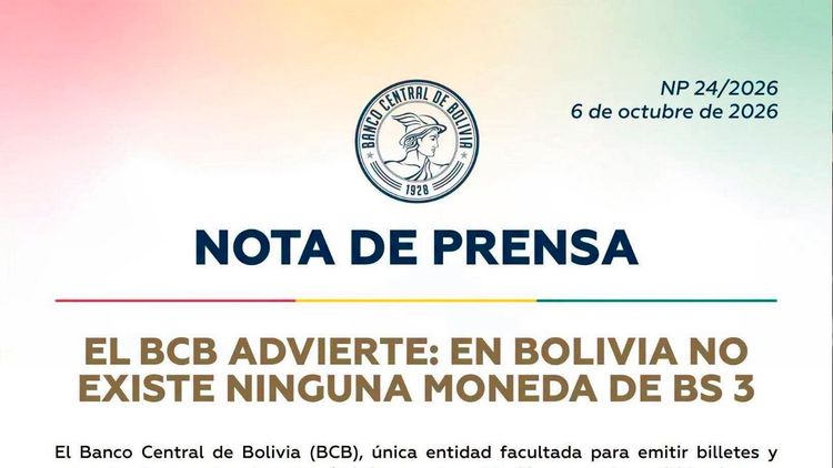 BCB advierte que no existe ninguna moneda de Bs 3