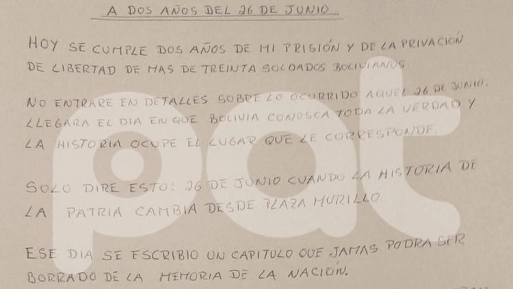 A dos años del 26 de junio: Juan José Zúñiga publica una carta y afirma que encarcelaron sus cuerpos pero jamás el honor de un soldado
