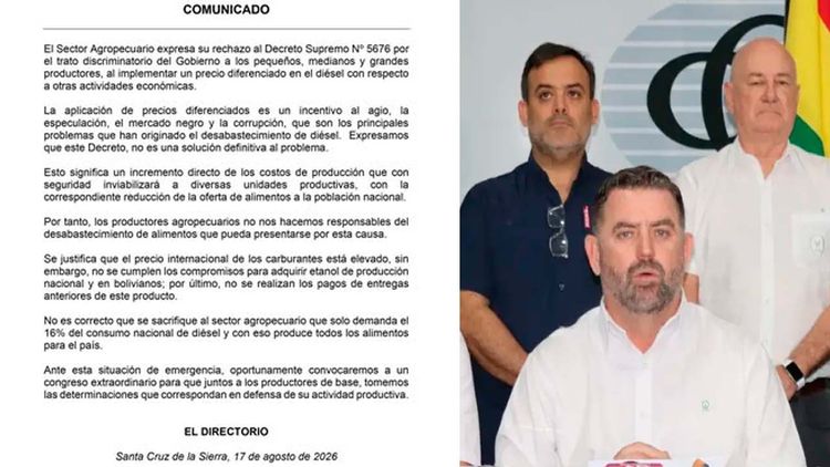 Agropecuarios de Santa Cruz rechazan decreto sobre el precio del diésel